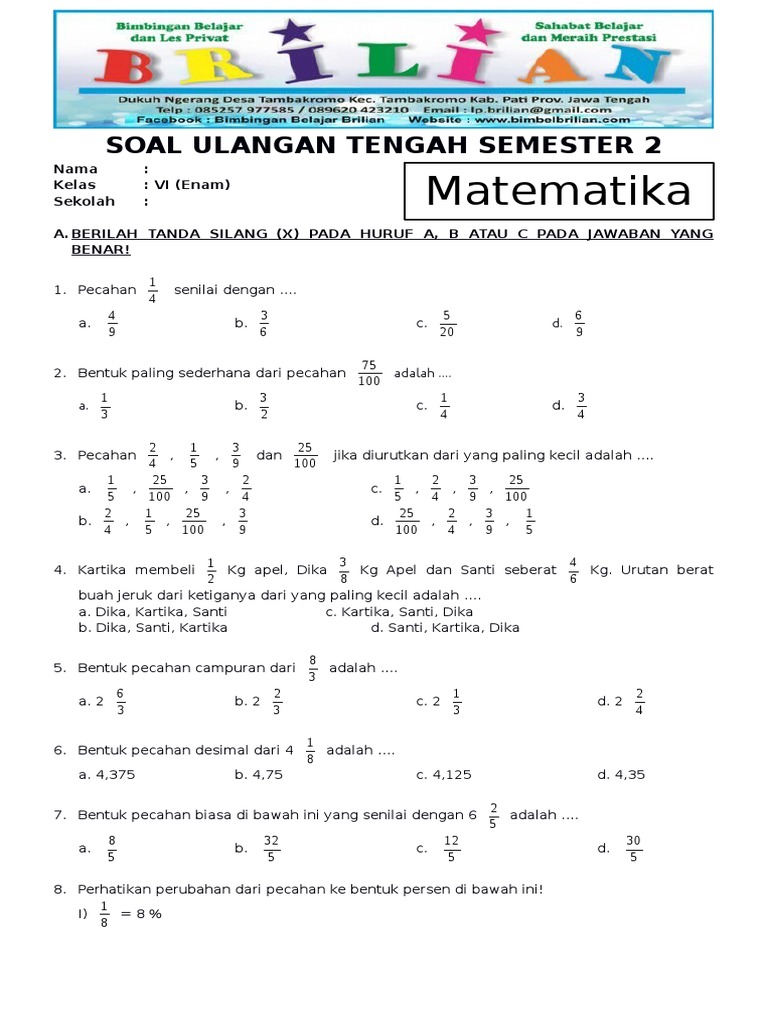 Soal Matematika Kelas 2 Sd Semester 2 Dalchaebi