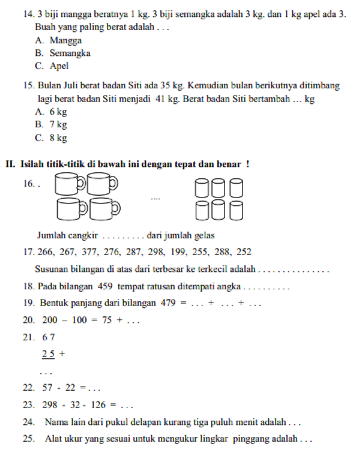 Mengintip Kertas Ujian Contoh Soal Paket SD Kelas 2 Tahun 2019 untuk