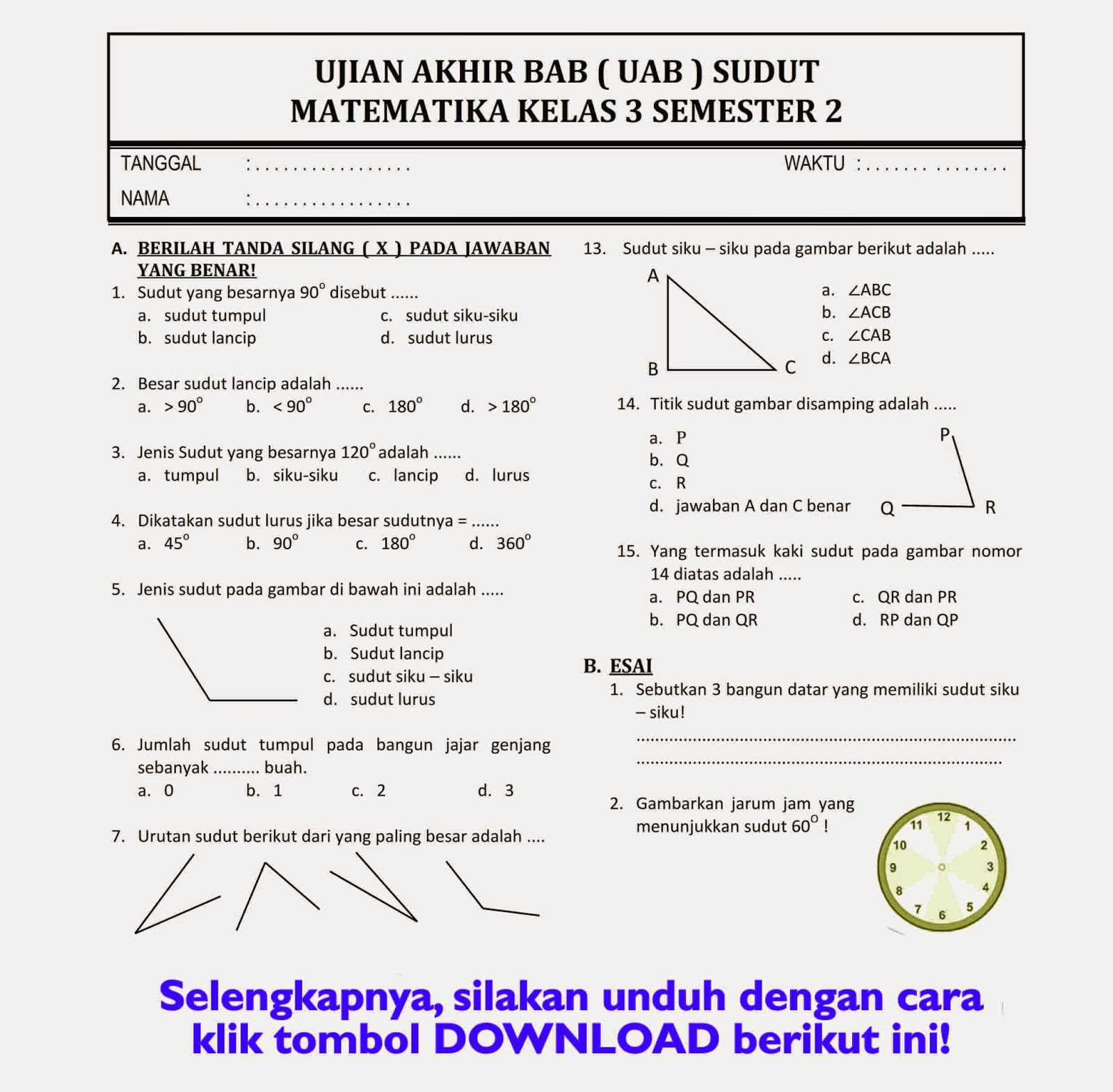 50 Latihan Soal Matematika Semester 2 Kelas 3 yang Sering Keluar Saat Ujian Akhir Tahun