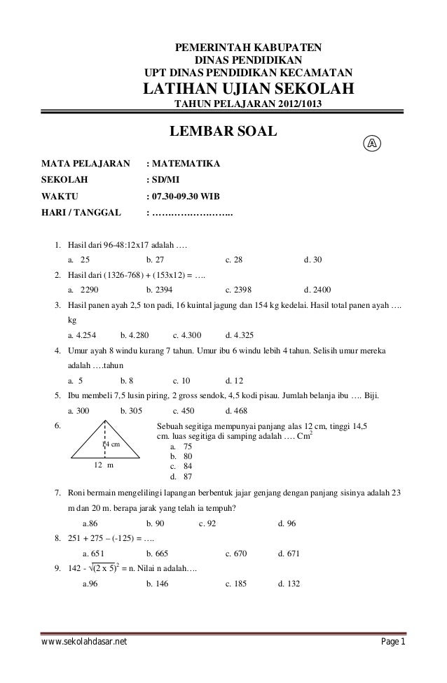 Kumpulan Soal Pelajaran Matematika Kelas 2 SD MI Semester 1 Dan 2 Kunci
