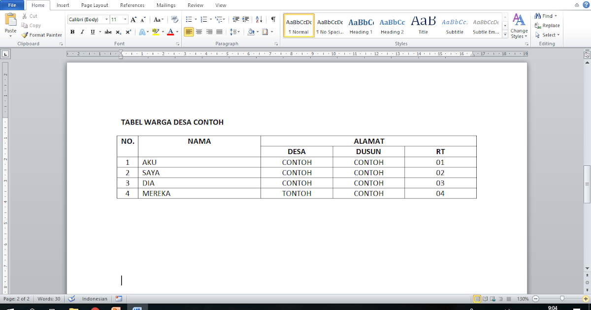 CARA BIKIN TABEL DI MICROSOFT WORD