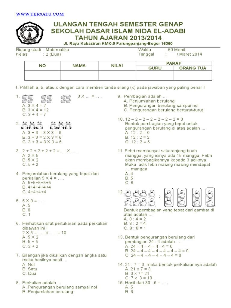 Ternyata Ini Rahasia Latihan Contoh Soal Matematika Kelas 2 Semester 2 Agar Anak Cepat Pintar
