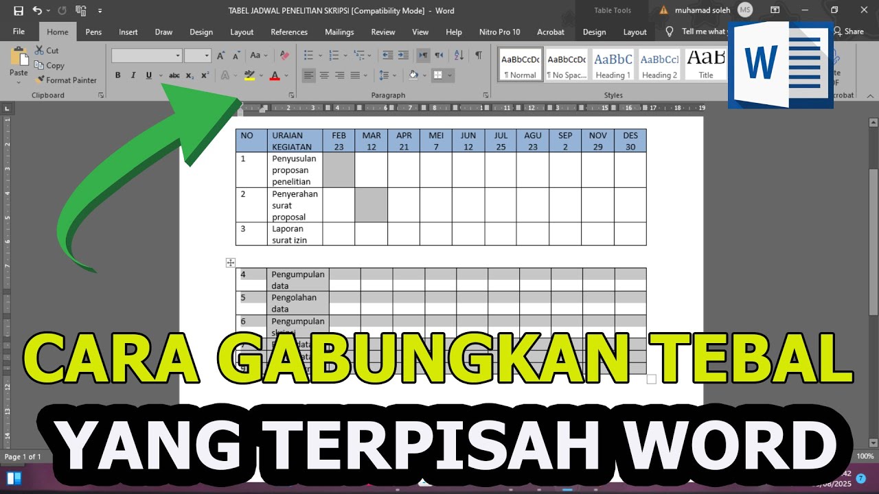 cara menggabungkan tabel yang terpisah di word 2010