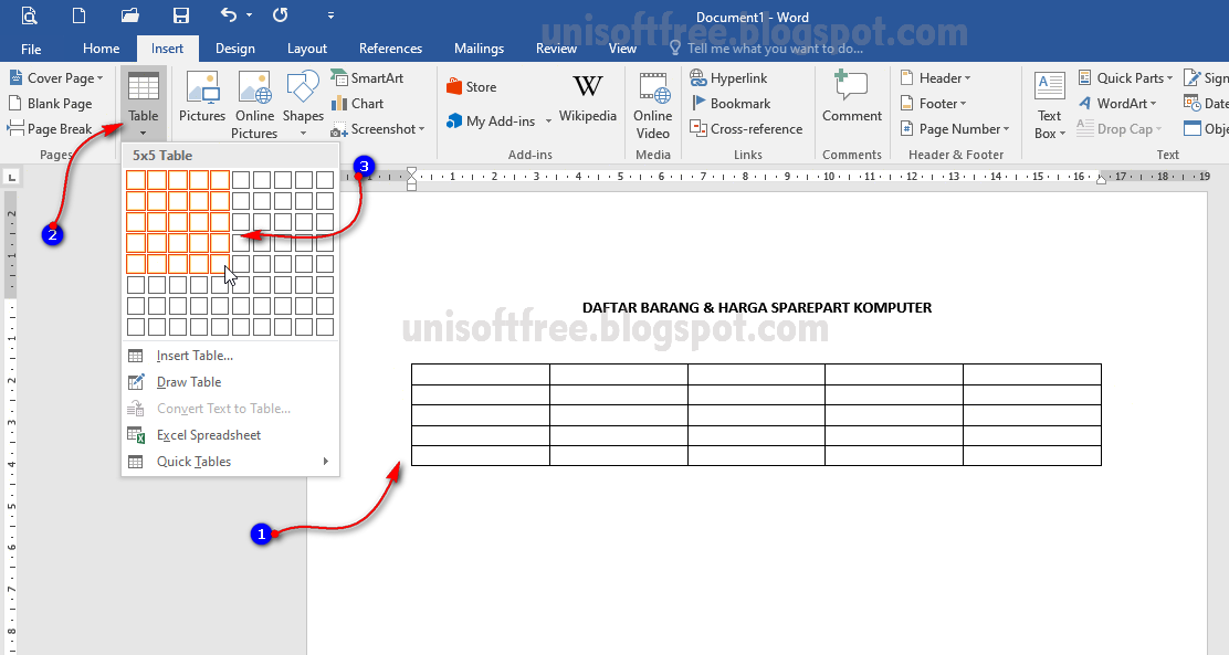 Membuat Tabel di Ms Word Membuat Tabel di Ms Word