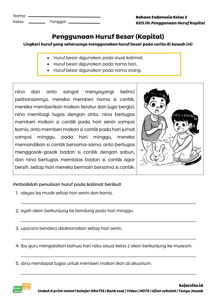 5 Soal Cerita Bahasa Indonesia Kelas 2 SD Siap Cetak Gratis dari Bimbel Brilian