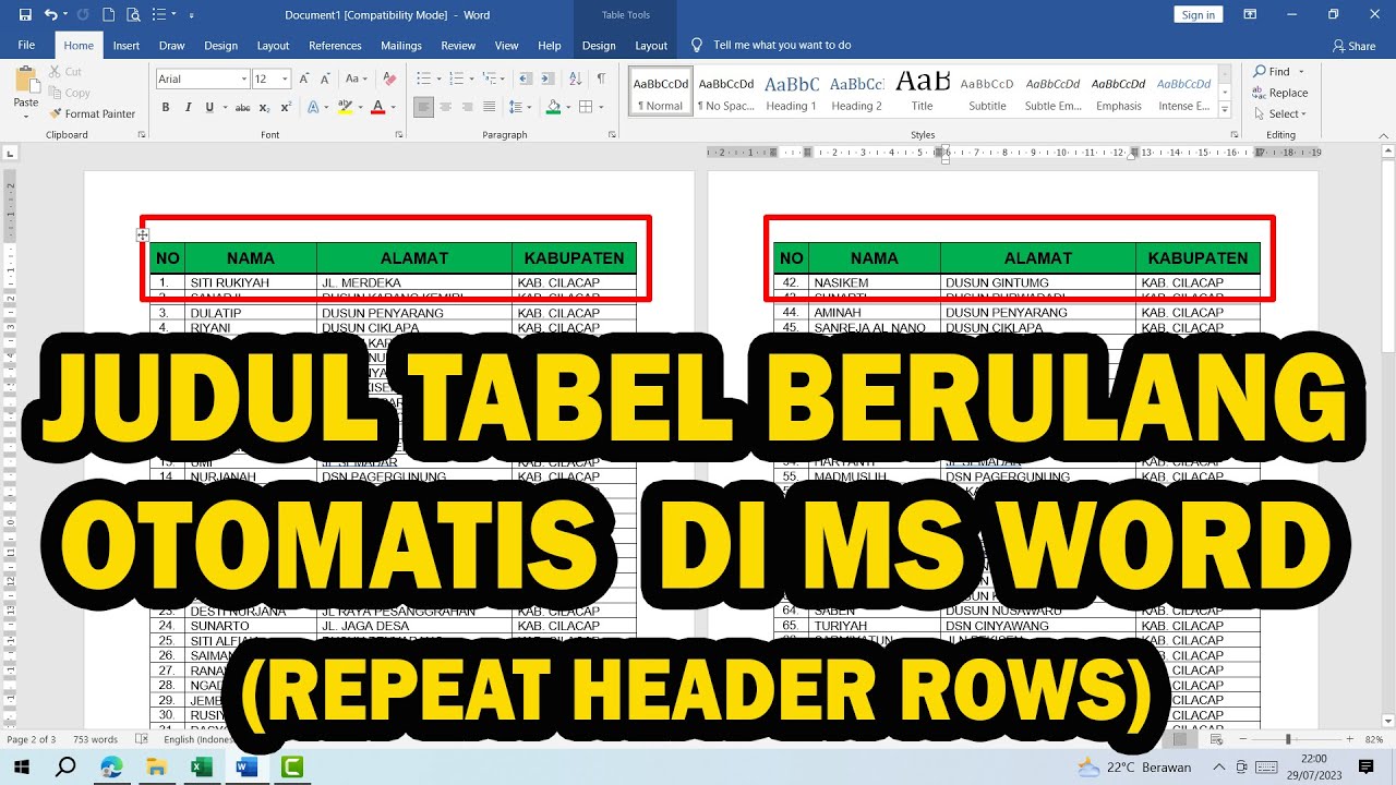 Cara Membuat Judul Tabel Di Word Ifaworldcup - Free Word Template