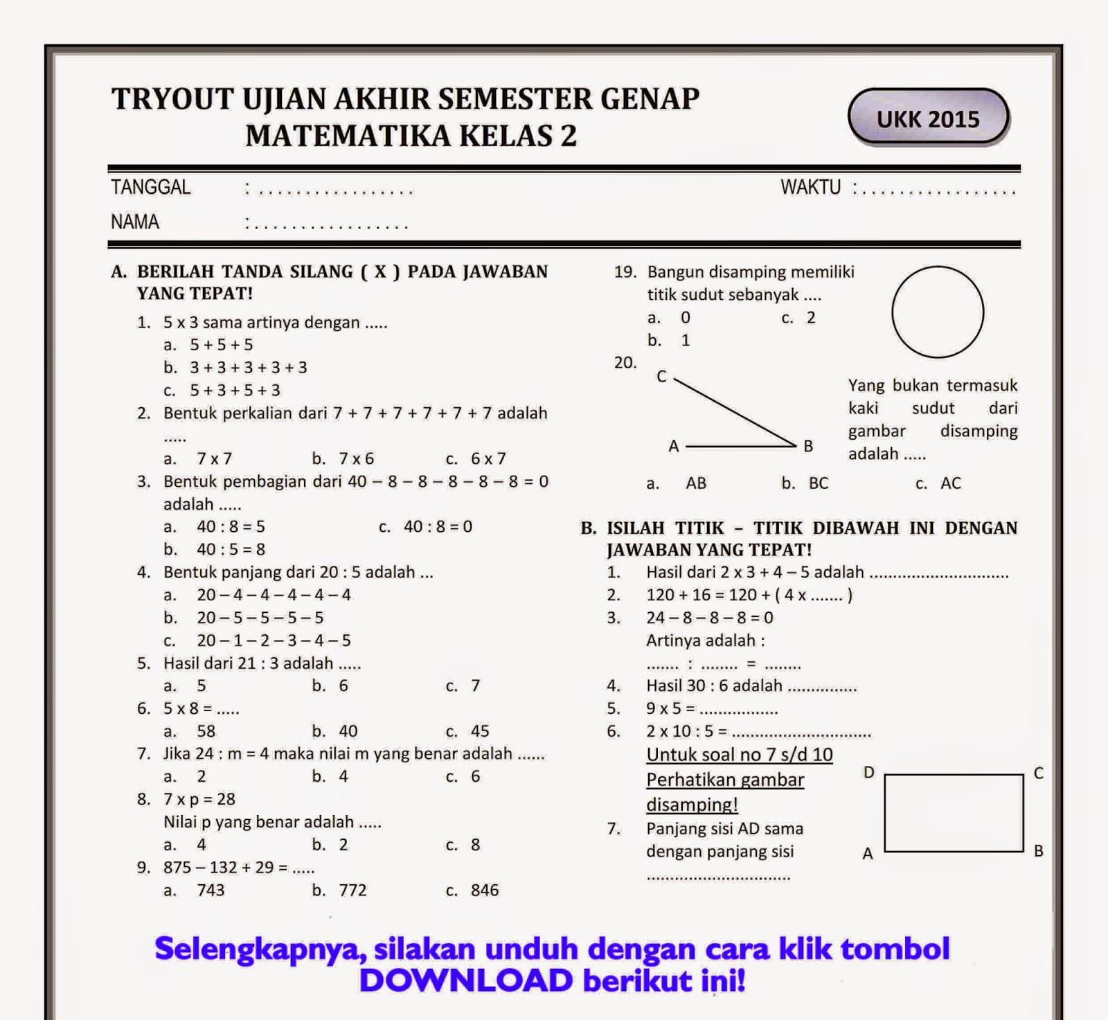 Soal Pas Kelas 2 Semester 1 Matematika Dalchaebi Soal Pas Kelas 2 Semester 1 Matematika Dalchaebi