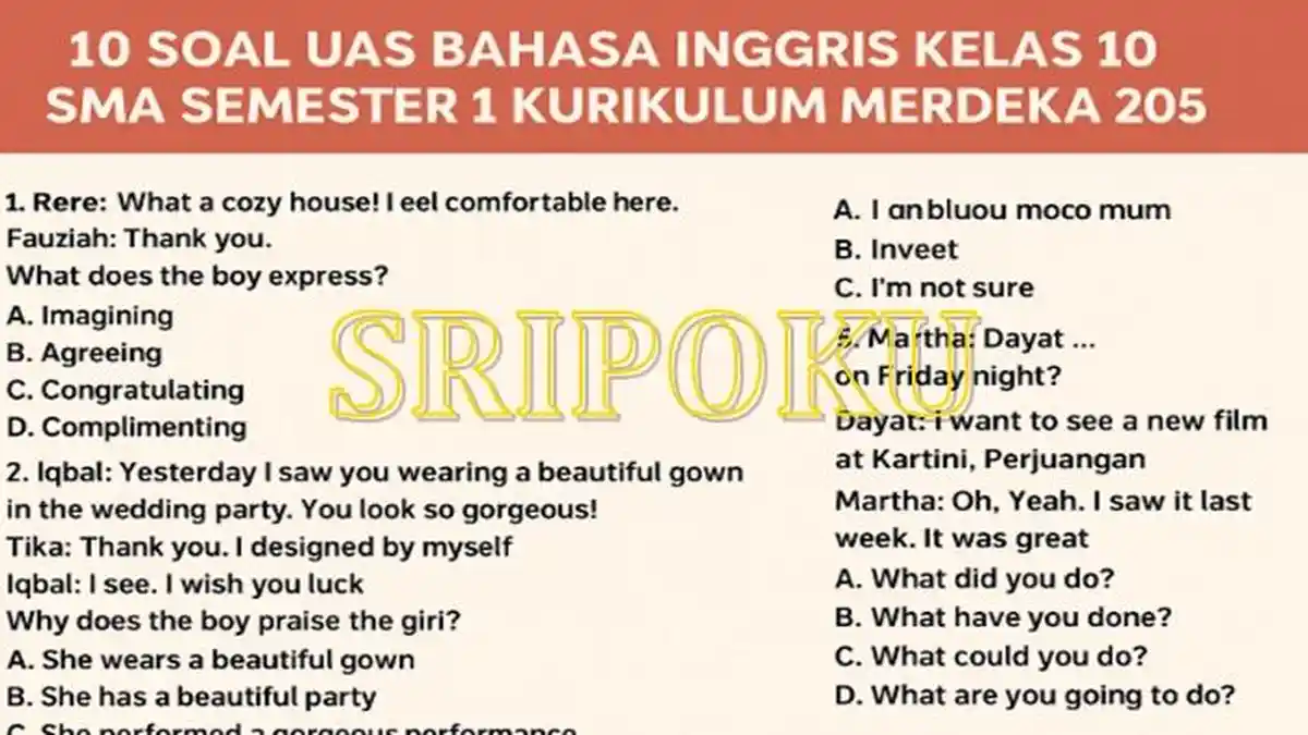 10 Contoh Soal Ulangan Bahasa Inggris Kelas 10 Semester 1 yang Sering Muncul dan Wajib Kamu Kuasai