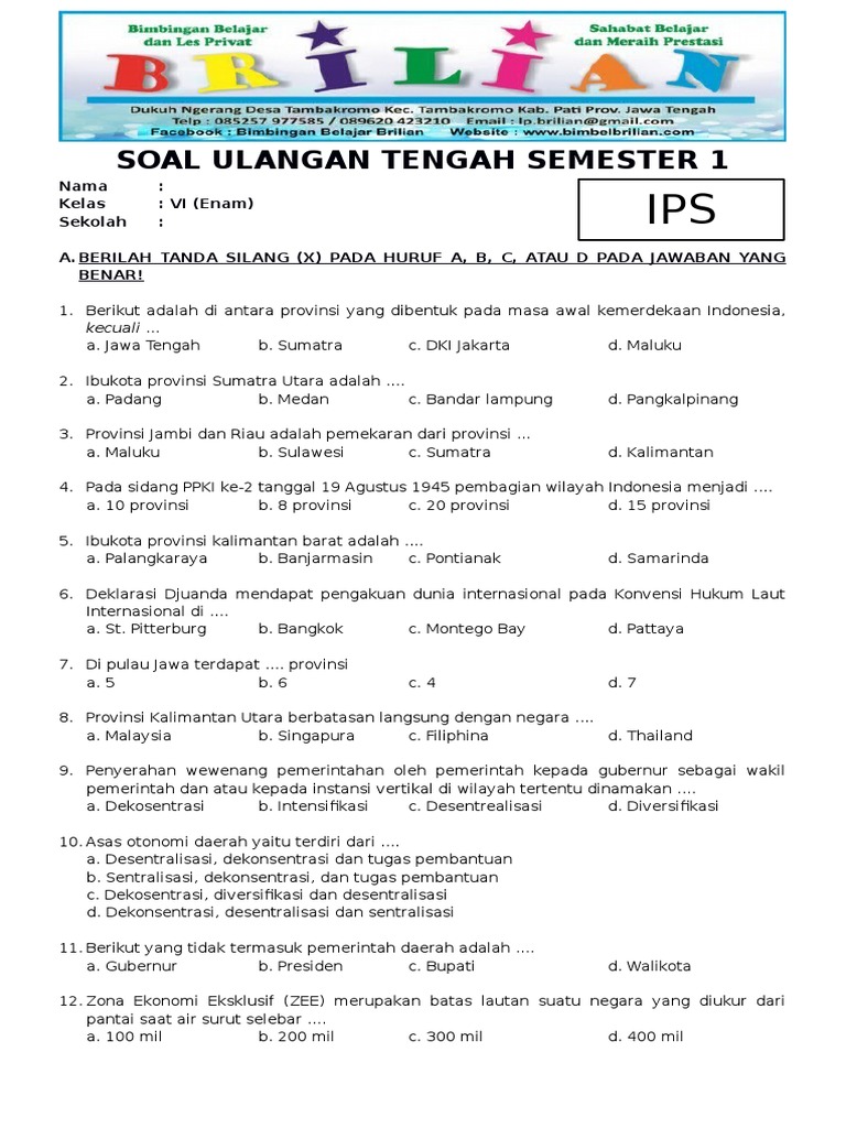 Soal UTS IPS Kelas 6 Semester 1 PDF