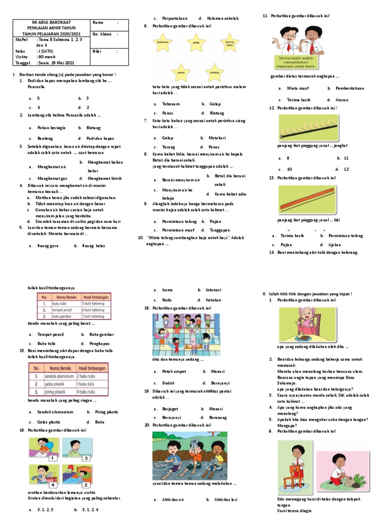 Soal PAT Kelas 1 Tema 8 PDF Soal PAT Kelas 1 Tema 8 PDF