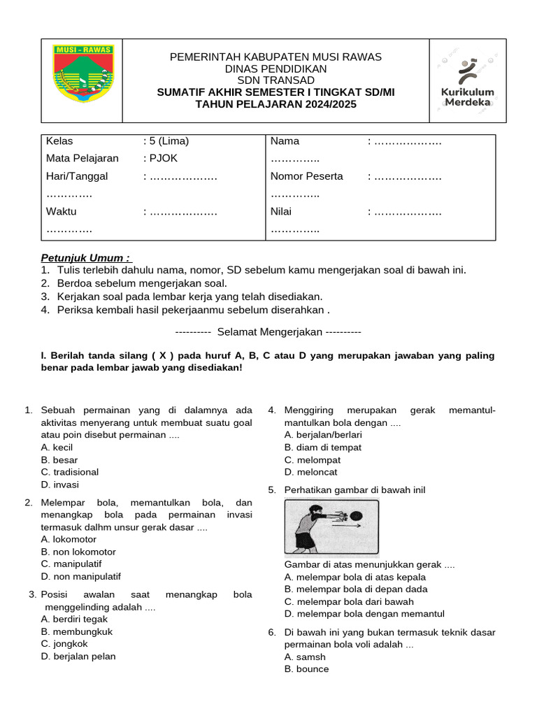 Soal PJOK Kelas 5 Semester 1 PDF