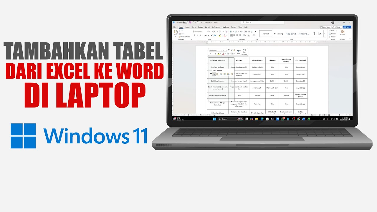 Cara Menambahkan Tabel Dari Excel Ke Microsoft Word Di Laptop - YouTube Cara Menambahkan Tabel Dari Excel Ke Microsoft Word Di Laptop - YouTube