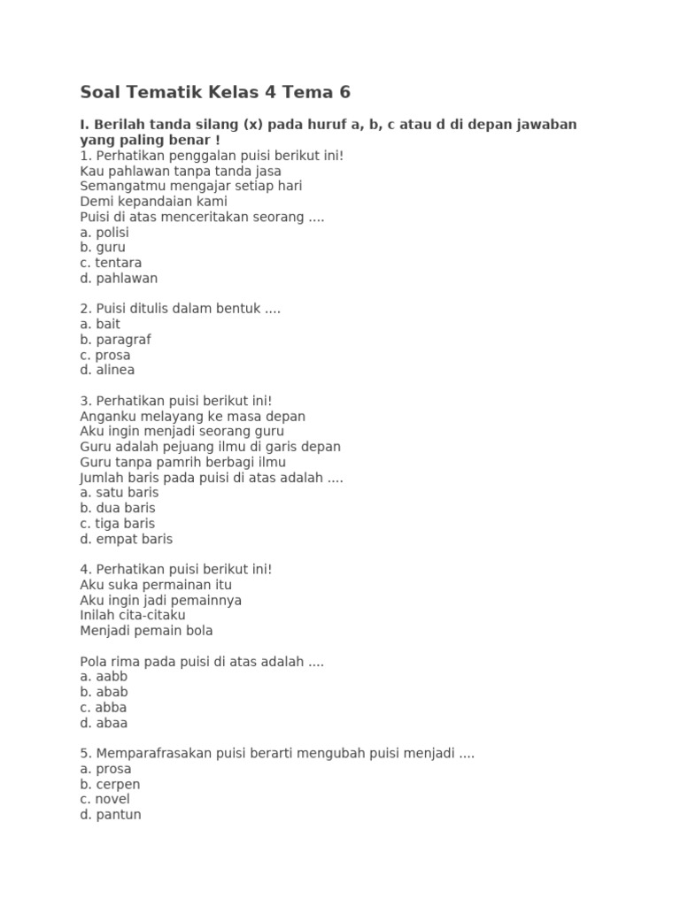 Terbukti Mudah! Download Soal Tematik Kelas 4 Tema 6 dan Kunci Jawaban Sebelum Ujian