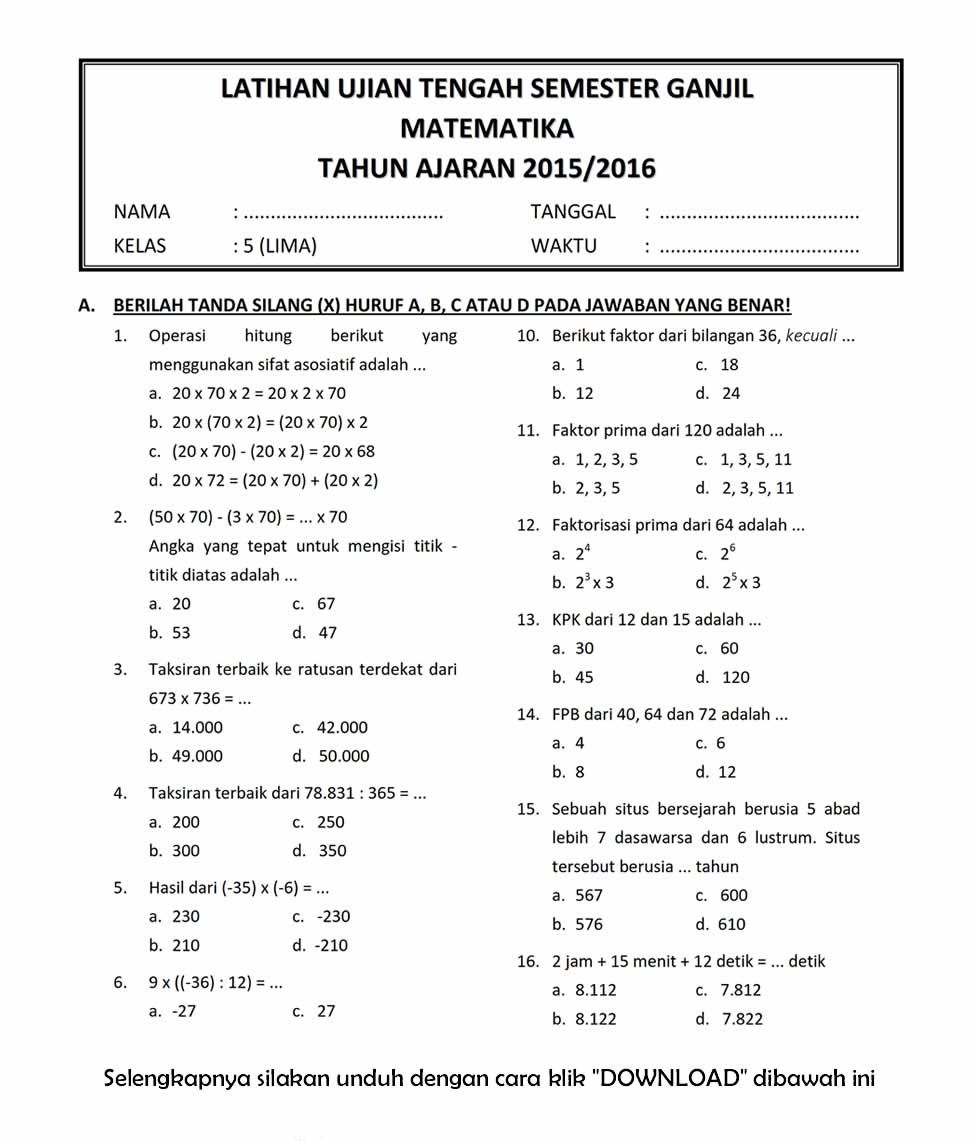 Terbukti Wajib Tahu 7 Soal UTS Matematika Kelas 5 Semester 1 yang Bikin Nilai Naik Cepat