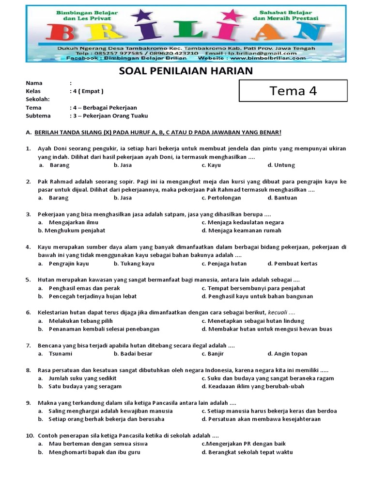 Terbukti! download soal tematik kelas 4 tema 4 berbagai pekerjaan sebelum ujian 2026