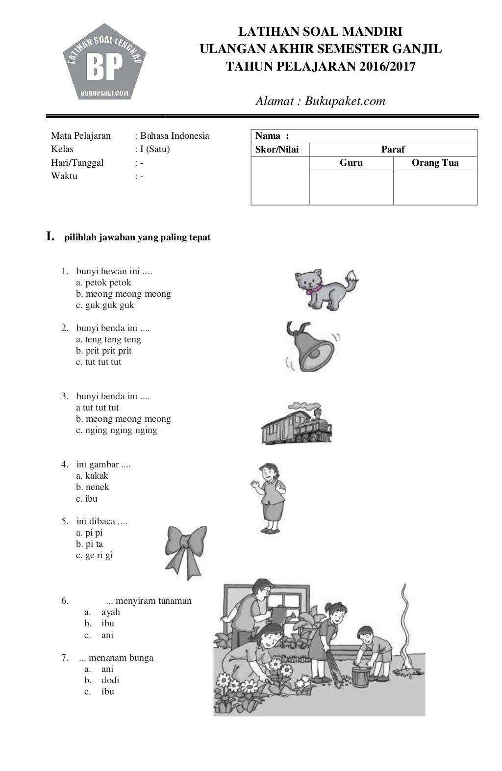 soal pts bahasa indonesia kelas 1 semester 2