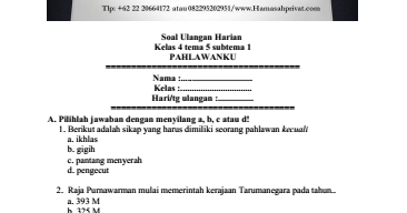 Soal UH Kelas 4 Tema 5 Subtema Pahlawanku - Juru Pendidikan