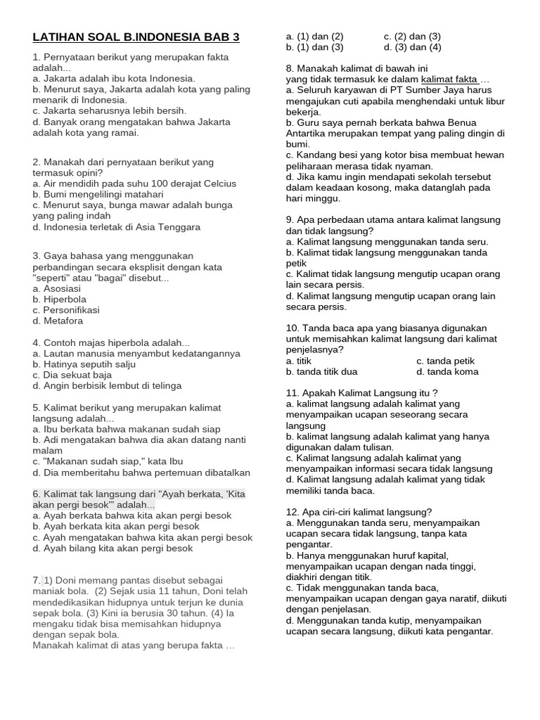 Latihan Terbaru Contoh Soal Bahasa Indonesia KD 3.2 Kelas 6 Agar Nilai Ujian Melejit