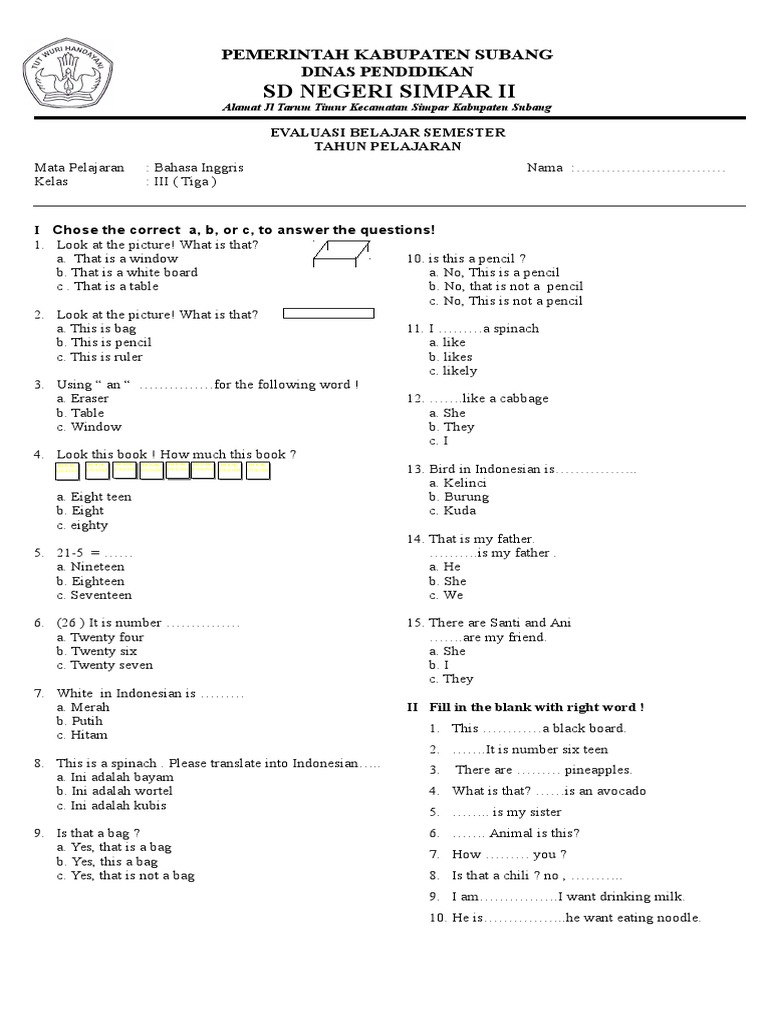Rahasia Lulus Ujian dengan Contoh Soal Bahasa Inggris Kelas 3 SD Semester 2 KTSP Terbaru
