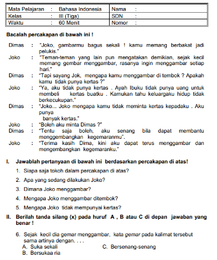 Rahasia Skor Sempurna dengan Kumpulan Contoh Soal Bahasa Indonesia Kelas 3 SD Terbaru Rahasia Skor Sempurna dengan Kumpulan Contoh Soal Bahasa Indonesia Kelas 3 SD Terbaru