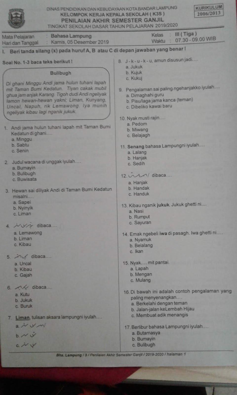 Wajib Tahu! Cari Contoh Soal Bahasa Lampung Kelas 3 SD Kini Lebih Mudah di Medsos