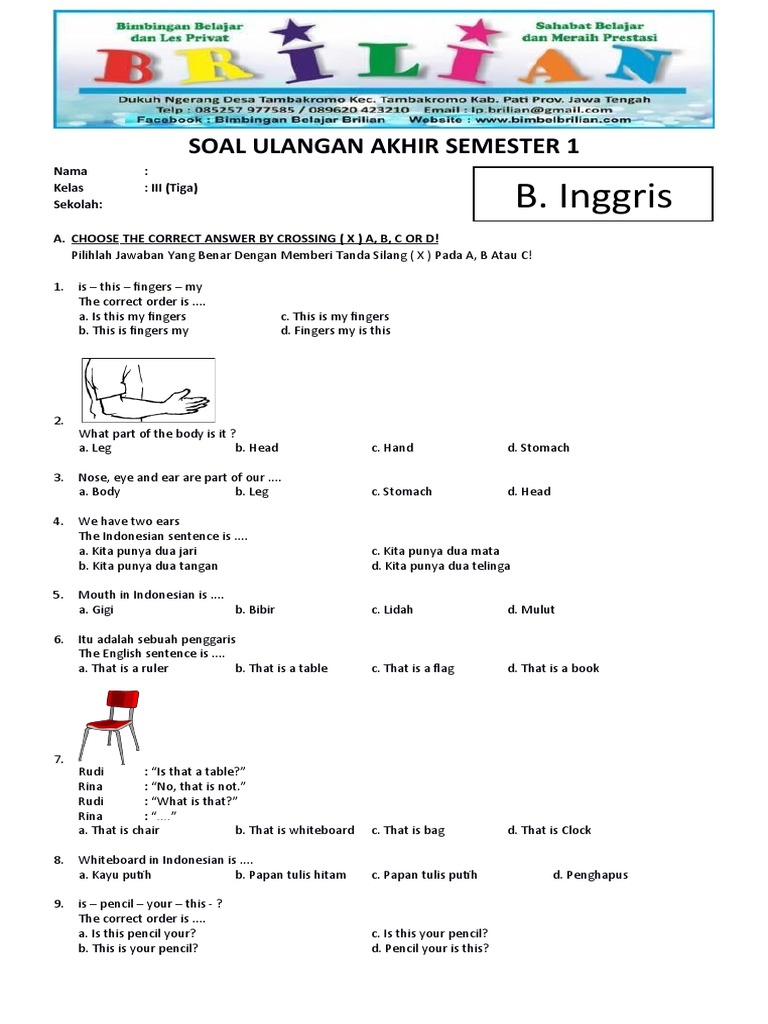 Wajib Tahu Contoh Soal Bahasa Inggris Kelas 3 SD Semester Genap Agar Nilai Memuaskan