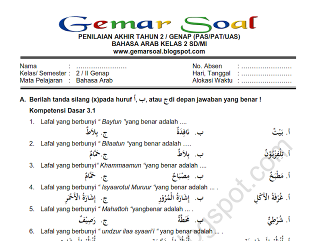 Wajib Tahu! Ini Kumpulan Contoh Soal Bahasa Arab SD Kelas 3 dan Kunci Jawaban Terbaru