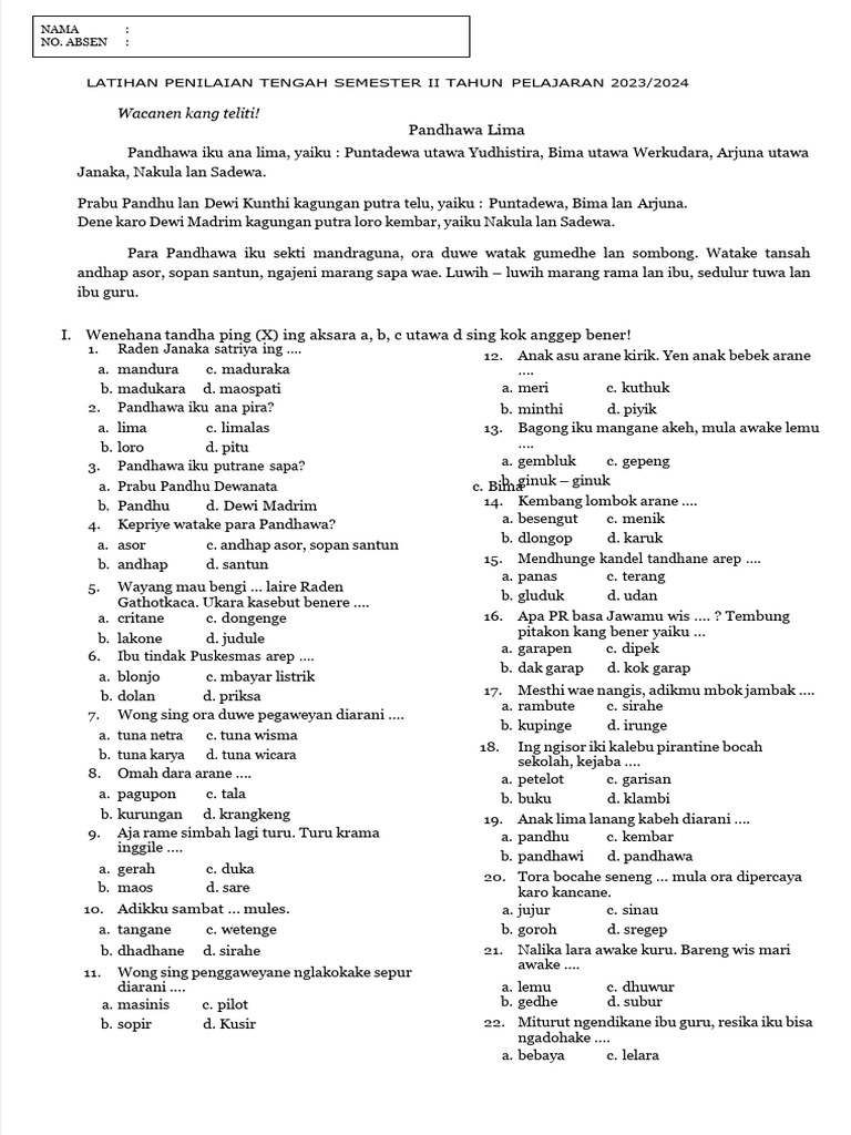 Wajib Tahu! Kumpulan Contoh Soal Bahasa Jawa Kelas 3 Semester 2 Kurikulum 2013 Terbaru Wajib Tahu! Kumpulan Contoh Soal Bahasa Jawa Kelas 3 Semester 2 Kurikulum 2013 Terbaru