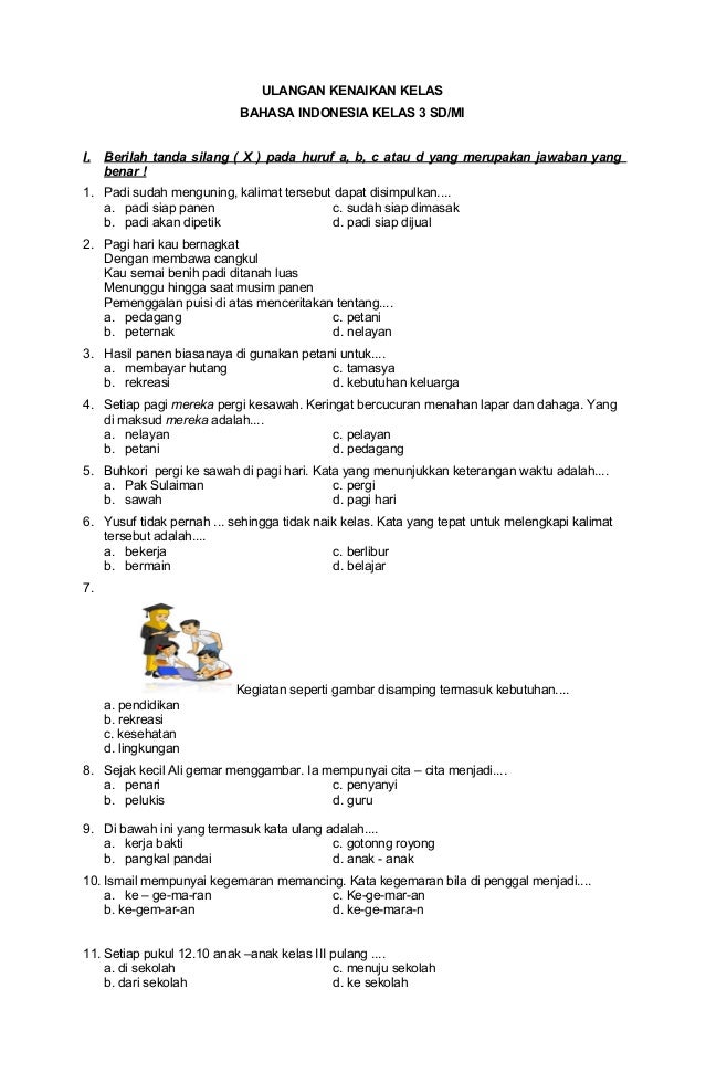Wajib Tahu! Kumpulan contoh soal bahasa indonesia kelas 3 uts semester 2 Terbaru